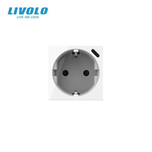 Механізм електрична розетка з USB Type-C Power Delivery 18 Вт Livolo білий (VL-FCTF16A.UC18W-2WP) VL-FCTF16A.UC18W-2IP фото
