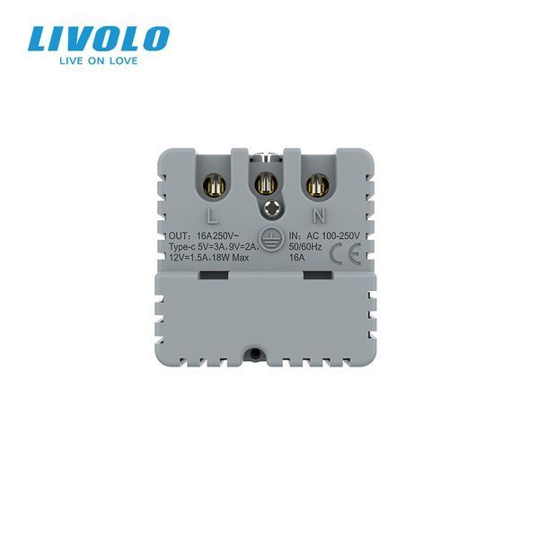 Механізм електрична розетка з USB Type-C Power Delivery 18 Вт Livolo білий (VL-FCTF16A.UC18W-2WP) VL-FCTF16A.UC18W-2IP фото