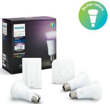 Philips Hue Стартовий комплект Color (Bridge, Dimmer, лампа E27 RGB 3шт) 929002216825 фото