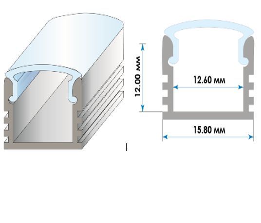 LED-профіль накладний 12х16х2000мм глибокий анодований + РОЗСІЮВАЧ LC-21-a LC-21-a фото