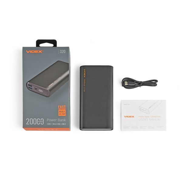 Повербанк 20000mAh VIDEX VPB-320 22.5W Black 28295 фото