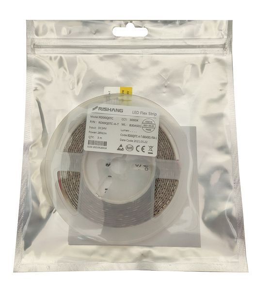 Led стрічка Rishang 2835-240-IP20-WW-10-24 RD00Q0TC-A-T 3000K CRI80 н/у 24V 28W/m 2270lm/m 17026 3 метра 17026_S фото