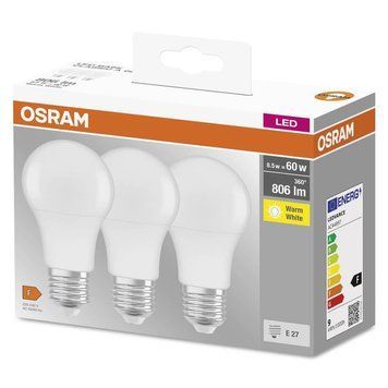 Osram Набір ламп 3шт LED E27 8.5Вт 2700К 806Лм A60 4099854046797 фото