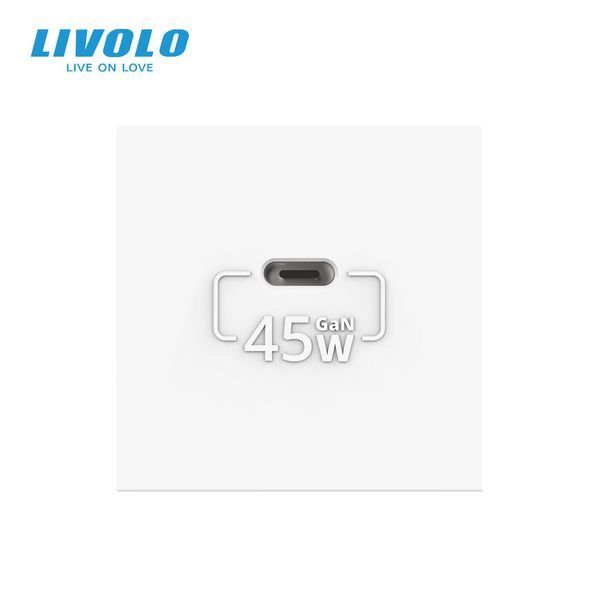 Механізм розетка USB Type-C з Power Delivery 45W Livolo білий (VL-FCUC-2WP) VL-FCUC-2IP фото