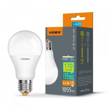 LED лампа VIDEX A60h 6.2W E27 4100K 28405 фото