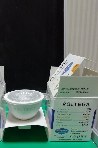 Лампочка Voltega LED софіт 7W 550Lm 2800К MR16 230V GU5.3 кут 38 град 7W_2800K-VG2-S1GU5.3 фото