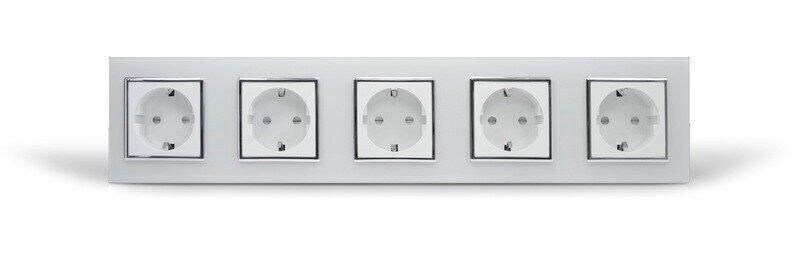 Розетка пятиместная с заземлением Livolo белый хром стекло (VL-C7C5EU-11C) VL-C7C5EU-12 фото