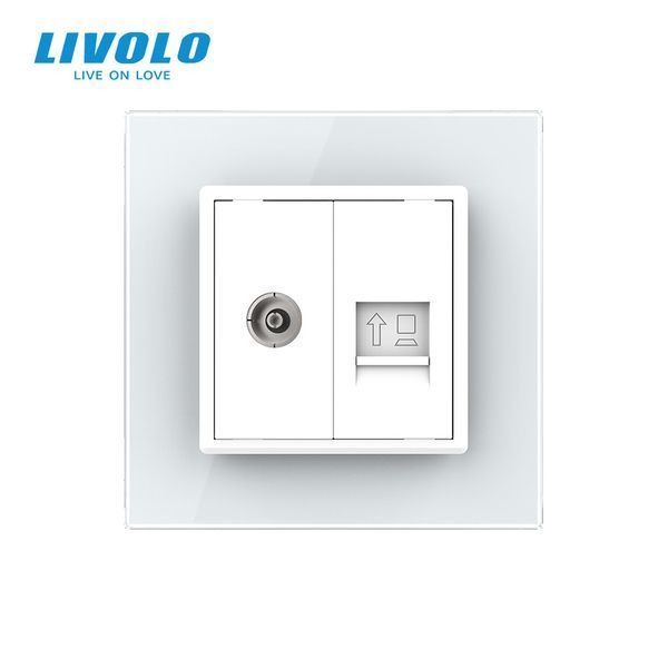 Розетка комп'ютерна RJ-45 і ТБ розетка Livolo білий скло (VL-C791VC-11) VL-C791VC-12 фото