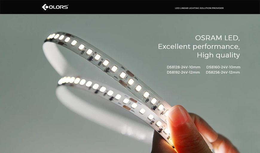 Led лента COLORS 192шт/м 24V 29Вт CRI=80 3000К ІР20 12мм с кратностью реза 42мм DS8192-24V-12mm-WW фото